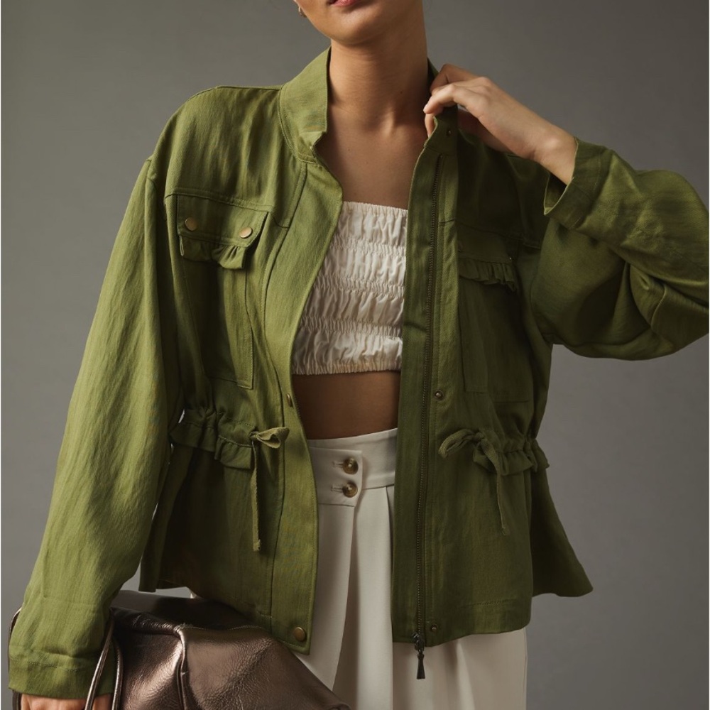 Anthropologie Green Utility Jacket with Cinched Waist